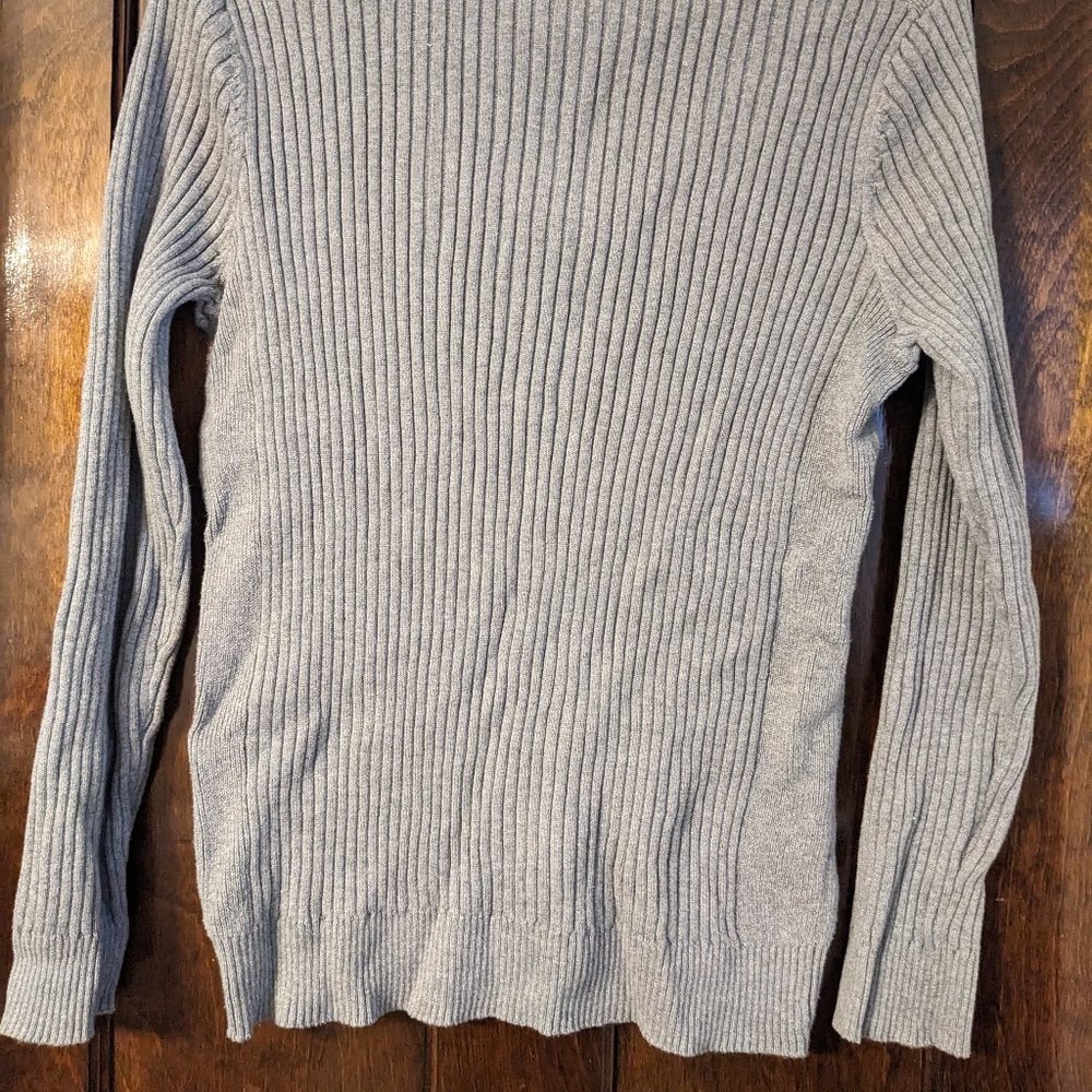 Grey Ribbed Quarter Zip Sweater - Picture 5 of 6